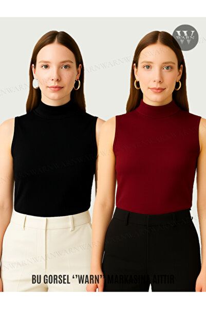 warn بدلة نسائية بدون أكمام نصف رقبة دائرية صيفية باللون الأسود والأبيض