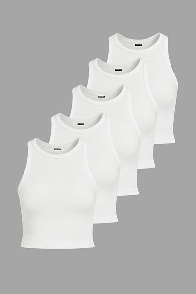 mmetalic Ribbed Black Crop Halter Neck Zero Sleeve Cotton 5 Women's Tank Top.