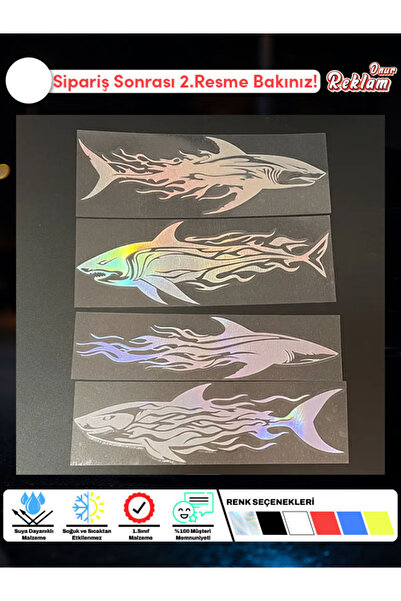 Onur Reklam Alevli Köpekbalığı Sticker Seti – Araba ve Motor, Kask Kaplama St...