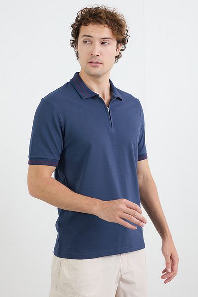 Fulla Moda Μπλουζάκι με ριγέ μισό φερμουάρ με γιακά πόλο