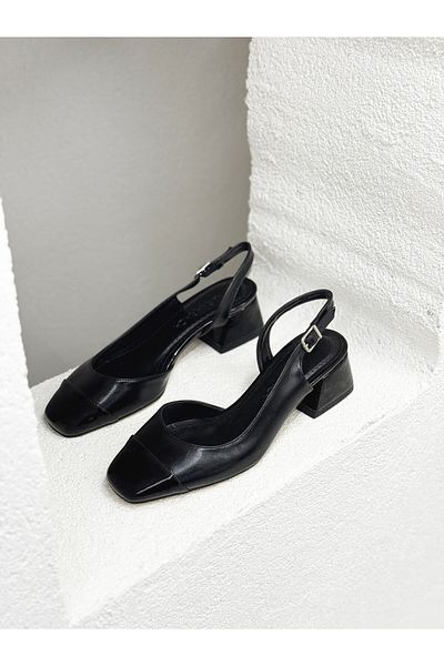 NUR KARACA 25Y1806 Cut Nose Open Back 5cm Thick Heel Shoes for Women