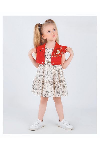 Bulut Baby 2 Piece Jacketed Dress in Denim Cotton Chiffon Fabric for Girls