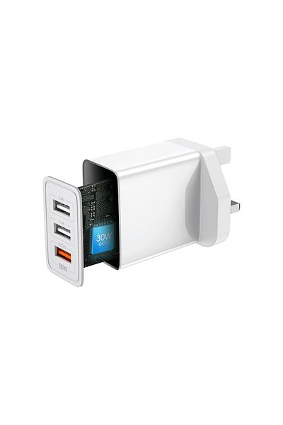 Totulife PURE Series Wall Charger QC+2USB + Lightning Cable - White