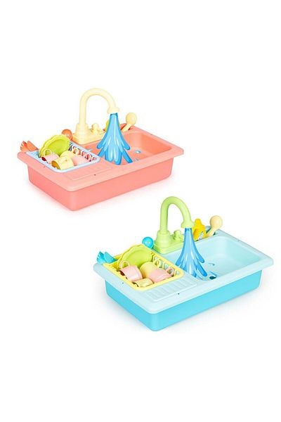 dalimag Set 2 Chiuveta Cu Vase, Jucarie Interactiva, Cu 12 Accesorii, Pentru Copii, Roz si Albastru