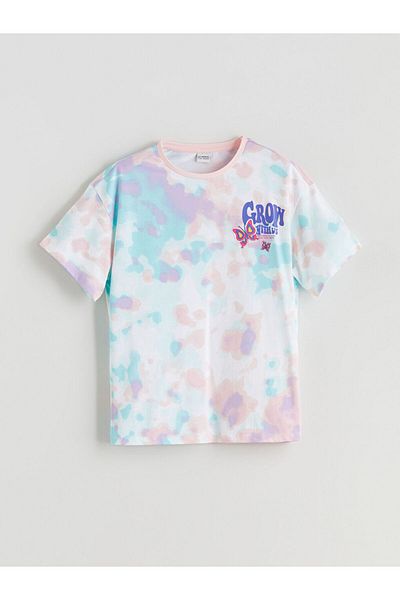 LC Waikiki Mixed Crew Neck Tie-Dye Patterned Girl's T-Shirt