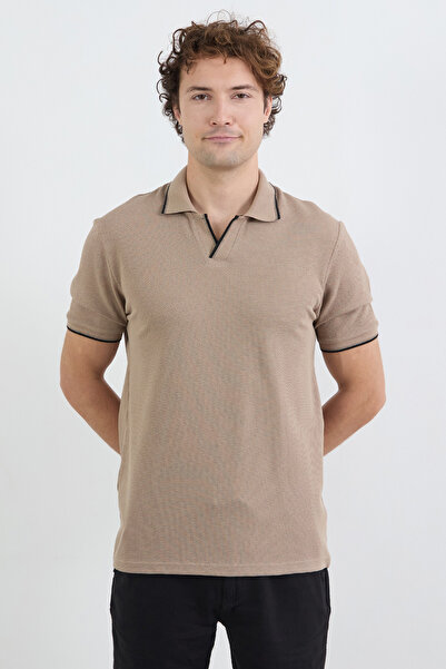 Fulla Moda Μπλουζάκι με ριγέ βάφλα από ύφασμα πόλο γιακά