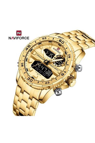 Naviforce Men's Analog-Digital Sports Watch – Stainless Steel Strap, , Alarm & Date Display, Water Resistant