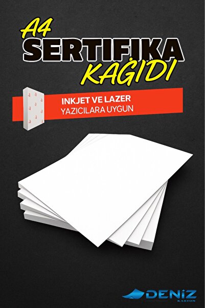 Deniz Karton A4 Sertifika Kağıdı Kalın Kartuşlu Mürekkepli Tüm Yazıcılara Uyg...