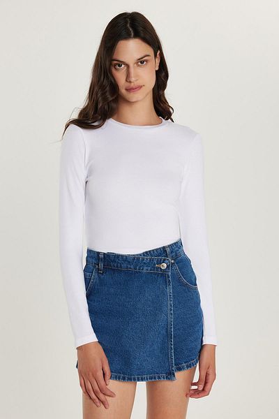 Tudors Bluză de damă, slim fit, din bumbac, cu mânecă lungă, albă, cu decolteu