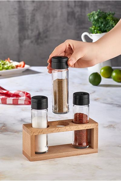 Rapt Seasoning Set with 3 Wooden Stands Spice Rack Set