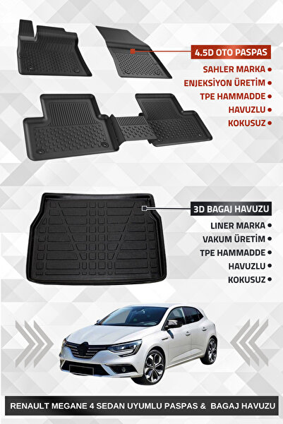 Sahler Renault Megane 4 Sedan 2016+ Uyumlu 4.5D Premium Havuzlu Oto Paspas ve...