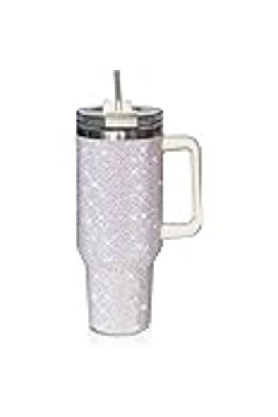 Generic 40oz Rhinestone Tumbler with Handle, Insulated Stainless Steel Travel Coffee Mug with Straw&Lid, Lar