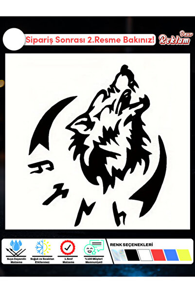 Onur Reklam Bozkurt Araba Stickerı – Göktürk Alfabesi Temalı Suya Dayanıklı E...