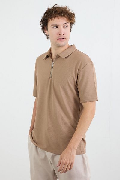 Fulla Moda Βασικό μπλουζάκι με μισό φερμουάρ Polo γιακά
