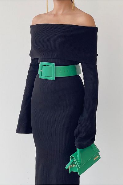 WOMAN VISION Curea verde din piele artificială cu bandă largă și design cu cataramă 15525