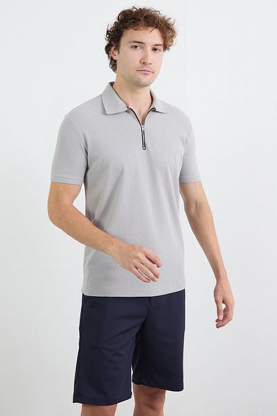 Fulla Moda Πλεκτό μπλουζάκι με μισό φερμουάρ Polo Neck