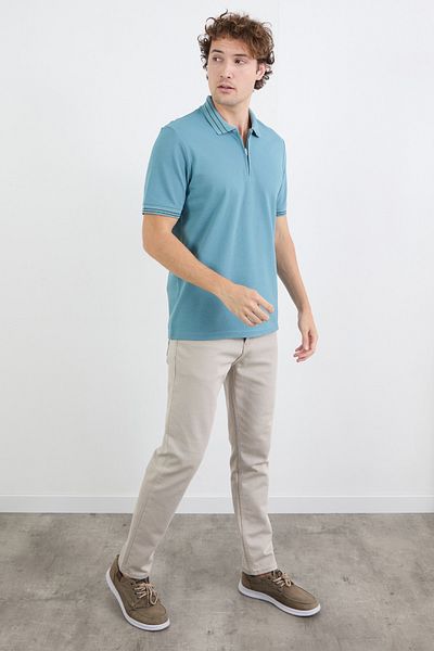 Fulla Moda Μπλουζάκι με ριγέ μισό φερμουάρ με γιακά πόλο