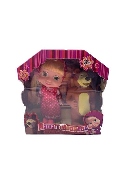 dalimag Set Papusi Masha si Ursul, Masha cu Scufita rosie cu Buline Albe, Ursul, Plastic, 15 cm, Dalimag
