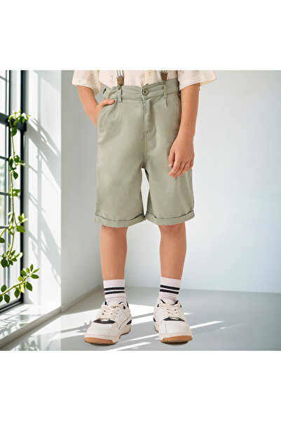 Juniors Solid Shorts with Pockets and Button Closure