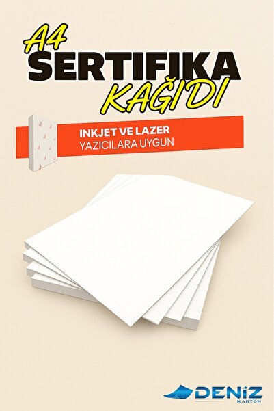 Deniz Karton A4 Sertifika Kağıdı Kalın Kartuşlu Mürekkepli Tüm Yazıcılara Uyg...