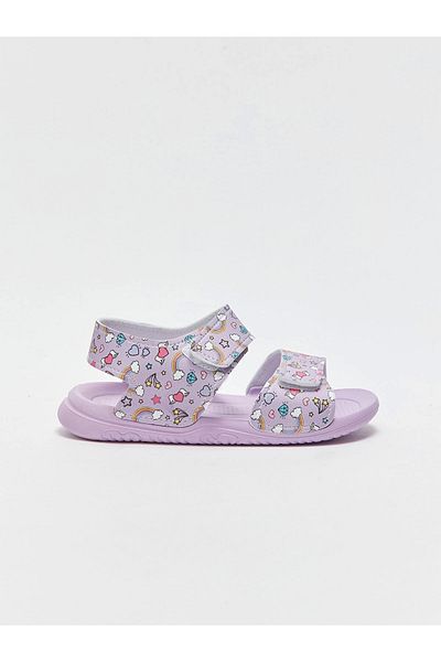 LC Waikiki Lcw Steps Lilac Printed Velcro Girls' Sandals