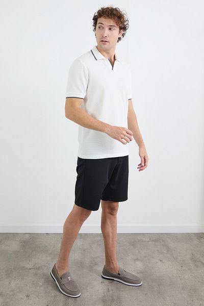 Fulla Moda Μπλουζάκι με ριγέ βάφλα από ύφασμα πόλο γιακά