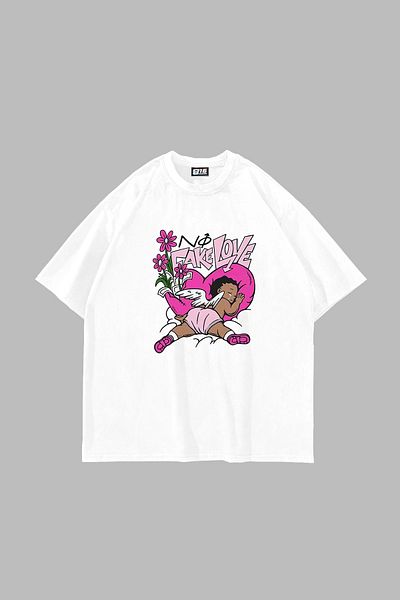 Sekizbiraltı No Fake Love Τυπωμένο Oversize Unisex Λευκό Tshirt