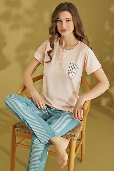 Fulla Moda Line Patterned Yes Text Printed Pajama Set