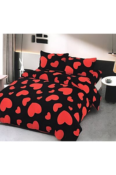 FIONNA.RO Cocolino Blanket Set with Fur and Pillowcases - Red Hearts
