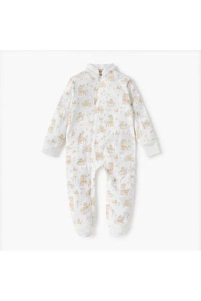 Juniors Printed Closed Foot Sleepsuit with Long Sleeves and Mandarin Collar