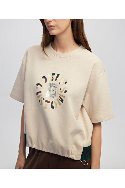 İpekyol Fabric Mix Slogan Print T-Shirt