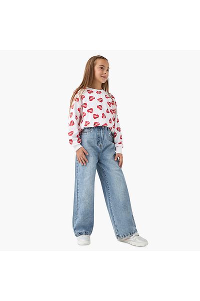 Juniors Stud Detail Wide Leg Jeans with Pockets
