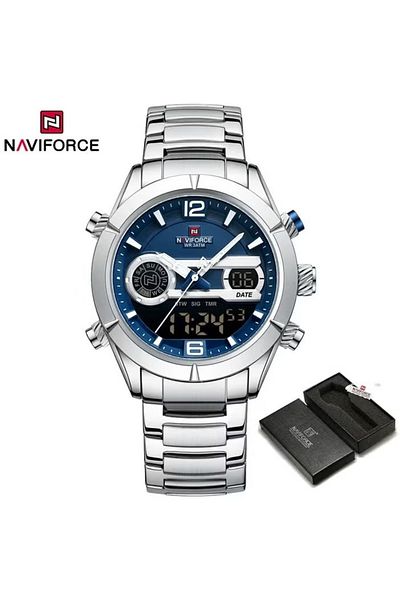 Naviforce Dual Display Stainless Steel Watch for Men with Analog and Digital Time Multifunctional Features