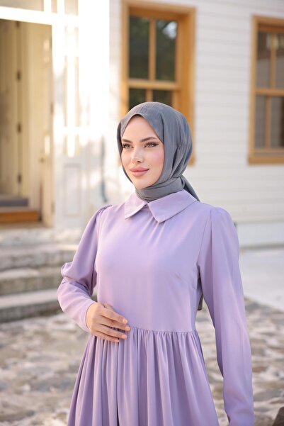 H HİJAB CENTER Lila Pelerinli Elbise 5084