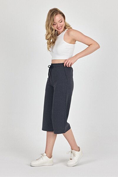 mmetalic High Waist Pocket Relaxed Cut Seasonal Women's Knee Length 3-Piece Bermuda Black-Navy-Anthracite Capri Shorts