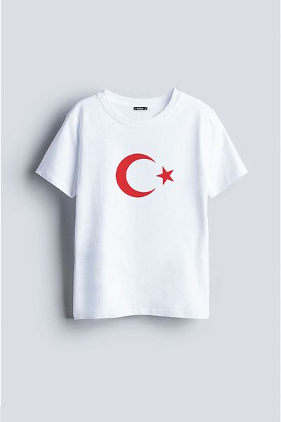 sielta Turkish Flag Moon Star Printed Crew Neck Children's T-Shirt T-Shirt