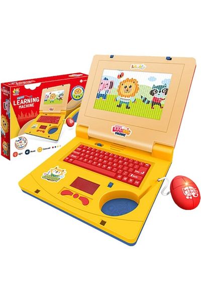 dalimag Laptop educațional pentru copii cu mouse, interactiv, muzical, stickere, galben
