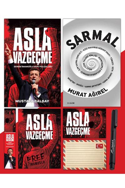 Halk Kitabevi Never Give up - Bookmark - Postcard - Poster - Spiral - Atatürk Signature Printed Pen