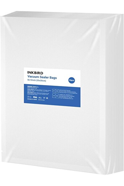 Inkbird أكياس تفريغ الهواء لحفظ الطعام، 50 كيسًا، مقاس 8×12 بوصة، لإغلاق الوج...
