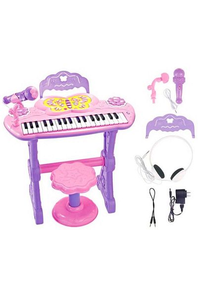 dalimag Set Complet Muzical Copii cu Orga Electronica, Microfon si Scaunel, Salamandra Kids, 37 Taste Pian,