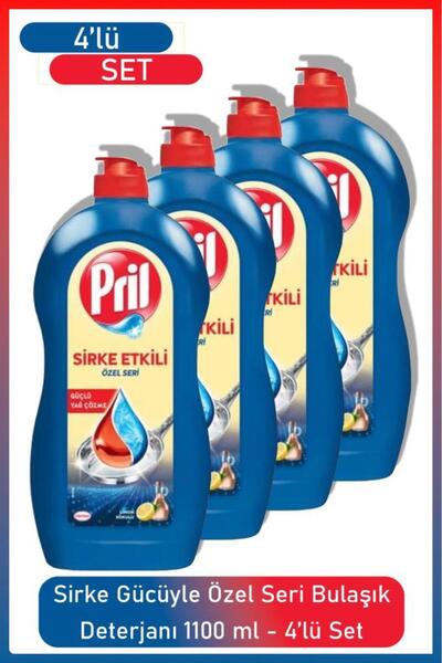 Pril Sirke Gücüyle 1100 ml Bulaşık Deterjanı 4’lü Özel Seri Parlak ve Hijyeni...