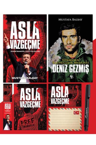 Halk Kitabevi Asla Vazgeçme - Ayraç - Kartpostal - Poster - Deniz Gezmiş - Atatürk İmza Baskılı Kalem