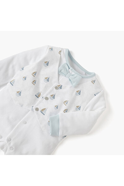 giggles Sail Boat Print Closed Feet Sleepsuit with Long Sleeves