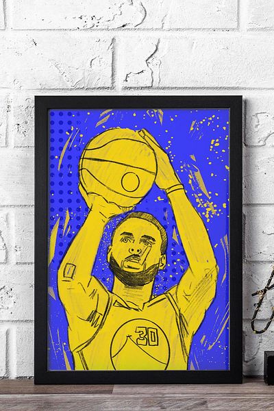 Saturn Pictură înrămată de Stephen Curry - Pictură poster NBA de baschet