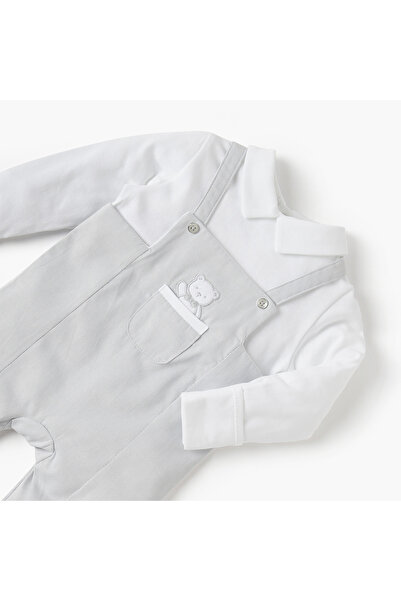 giggles Applique Detail Closed Foot Sleepsuit with Long Sleeves and Collar