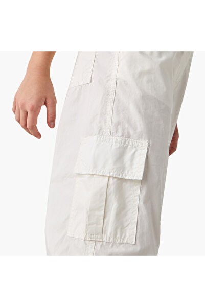 Juniors Solid Cargo Pants with Button Closure and Pockets