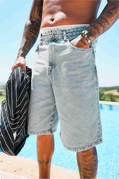 ablukaonline Ανδρικό Super Baggy Fit Bermuda Jean Shorts γαλάζιο