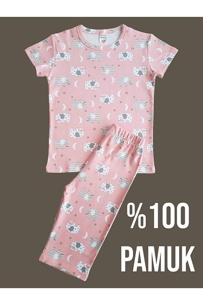 çamaşır bahçesi kendinize iyi bakın 100% Cotton Girl's Capri Suit # Printedchildcapritakim # Cloudpatternlitakim # Laundry Garden