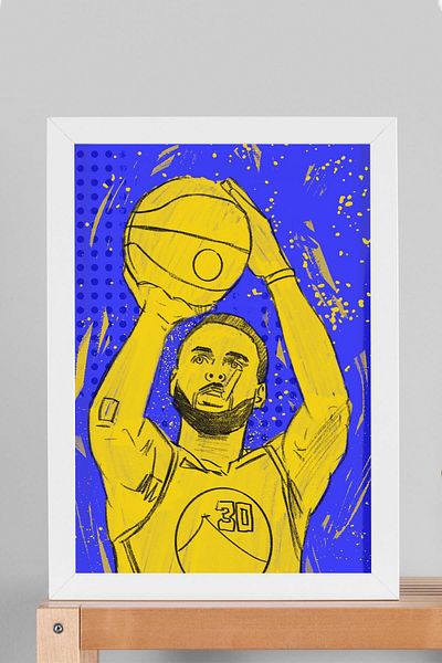 Saturn Pictură înrămată de Stephen Curry - Pictură poster NBA de baschet