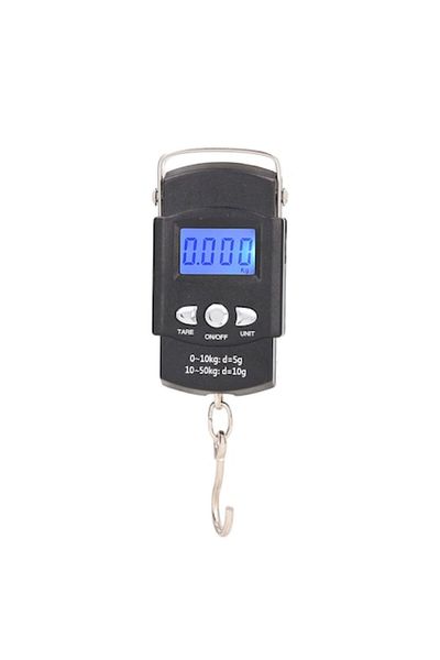 Mmgoqqt Electronic Scale with Hook LCD Digital Fishing Hanging 50kg with Hidden 1m Measuring Tape